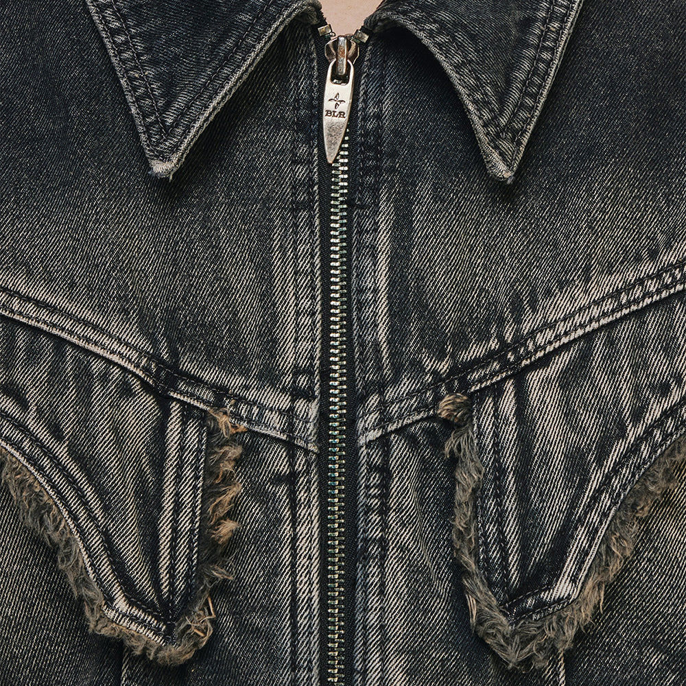 Dyed Curved Line Denim Trucker Jacket