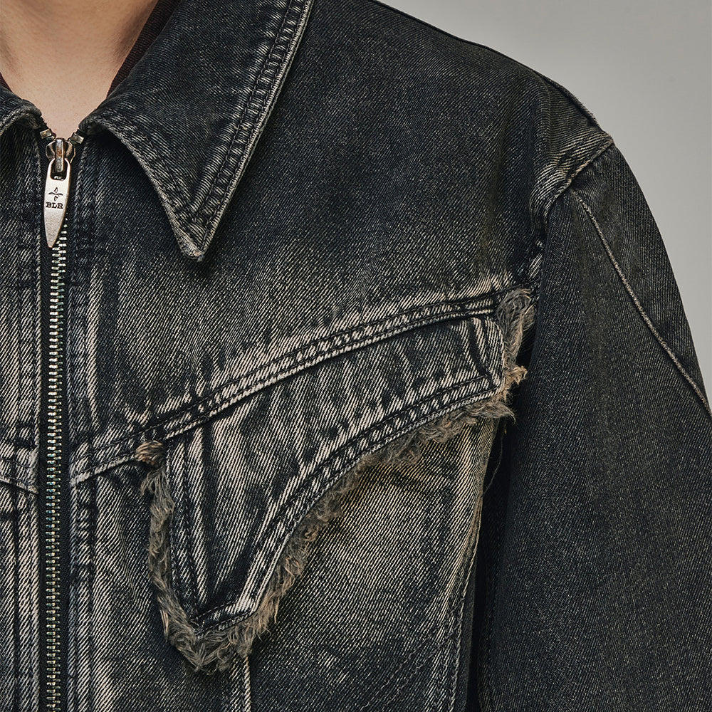 Dyed Curved Line Denim Trucker Jacket