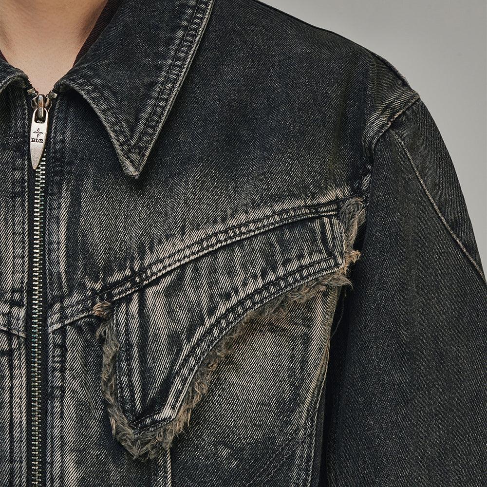 Dyed Curved Line Denim Trucker Jacket - BLR BLUER - VENTURER