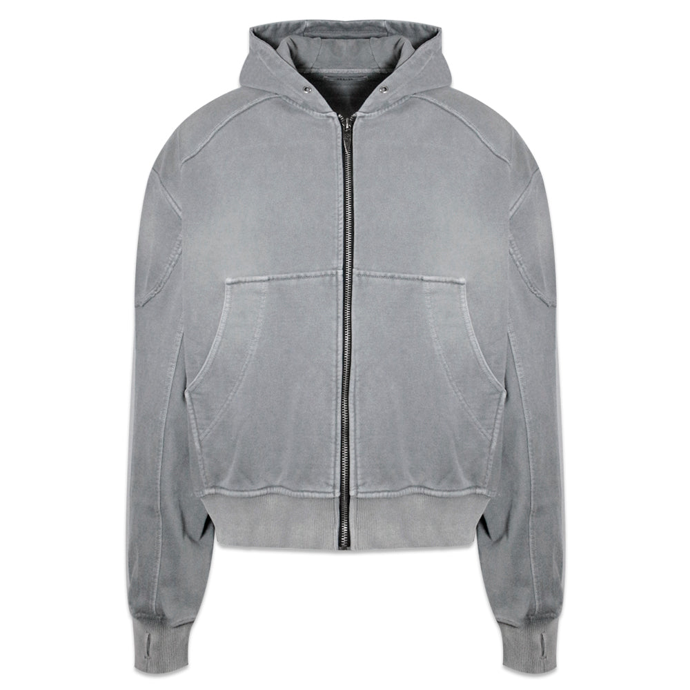 Bleached Curved Incision Zip Hoodie