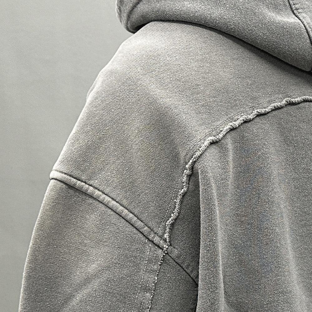 Bleached Curved Incision Zip Hoodie - BLR BLUER - VENTURER
