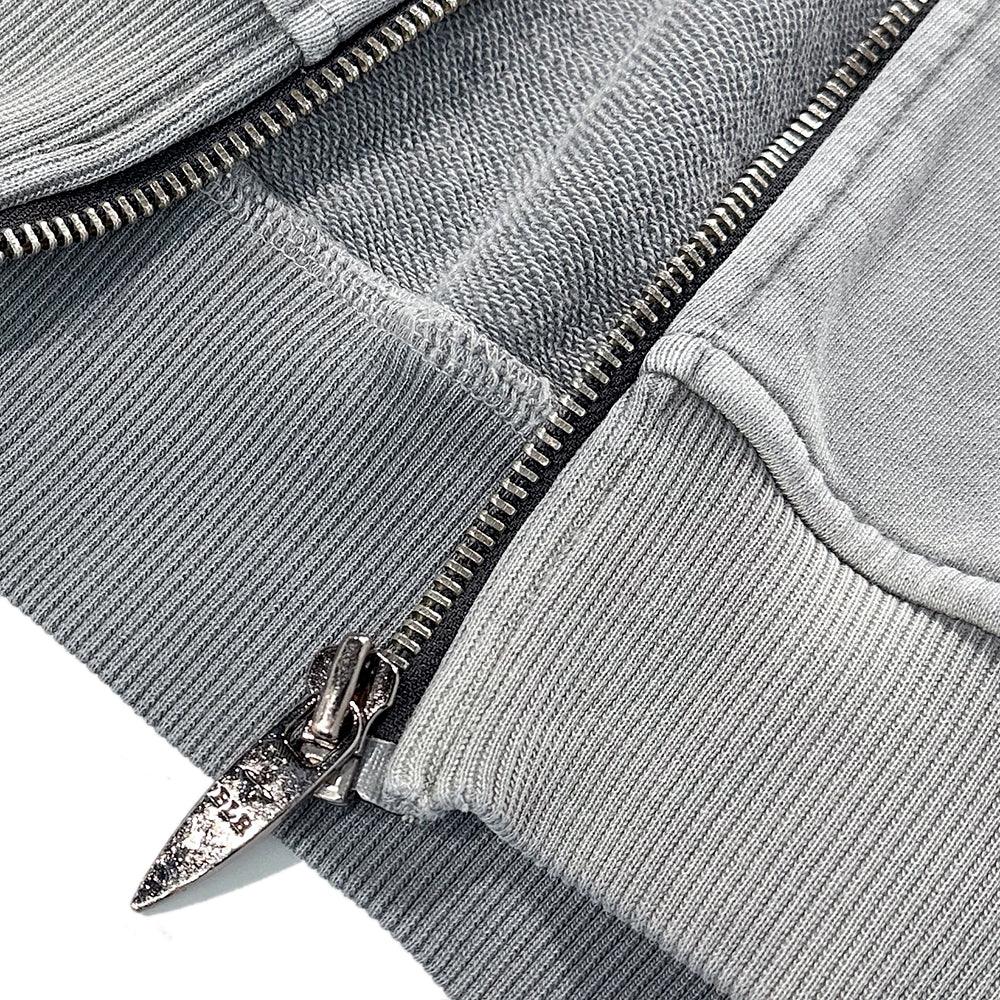 Bleached Curved Incision Zip Hoodie - BLR BLUER - VENTURER