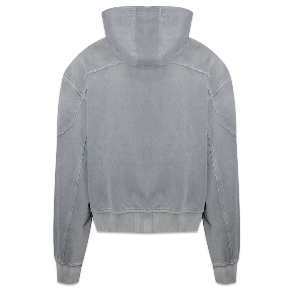 Bleached Curved Incision Zip Hoodie