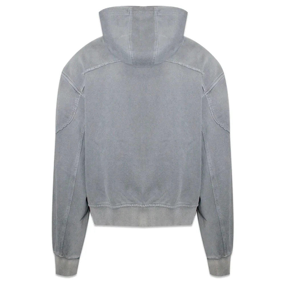 Bleached Curved Incision Zip Hoodie - BLR BLUER - VENTURER