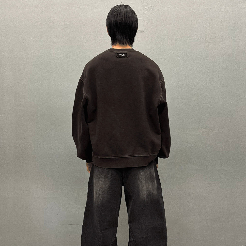 Overfit Raw Cutted Line Sweatshirt - BLR BLUER - VENTURER