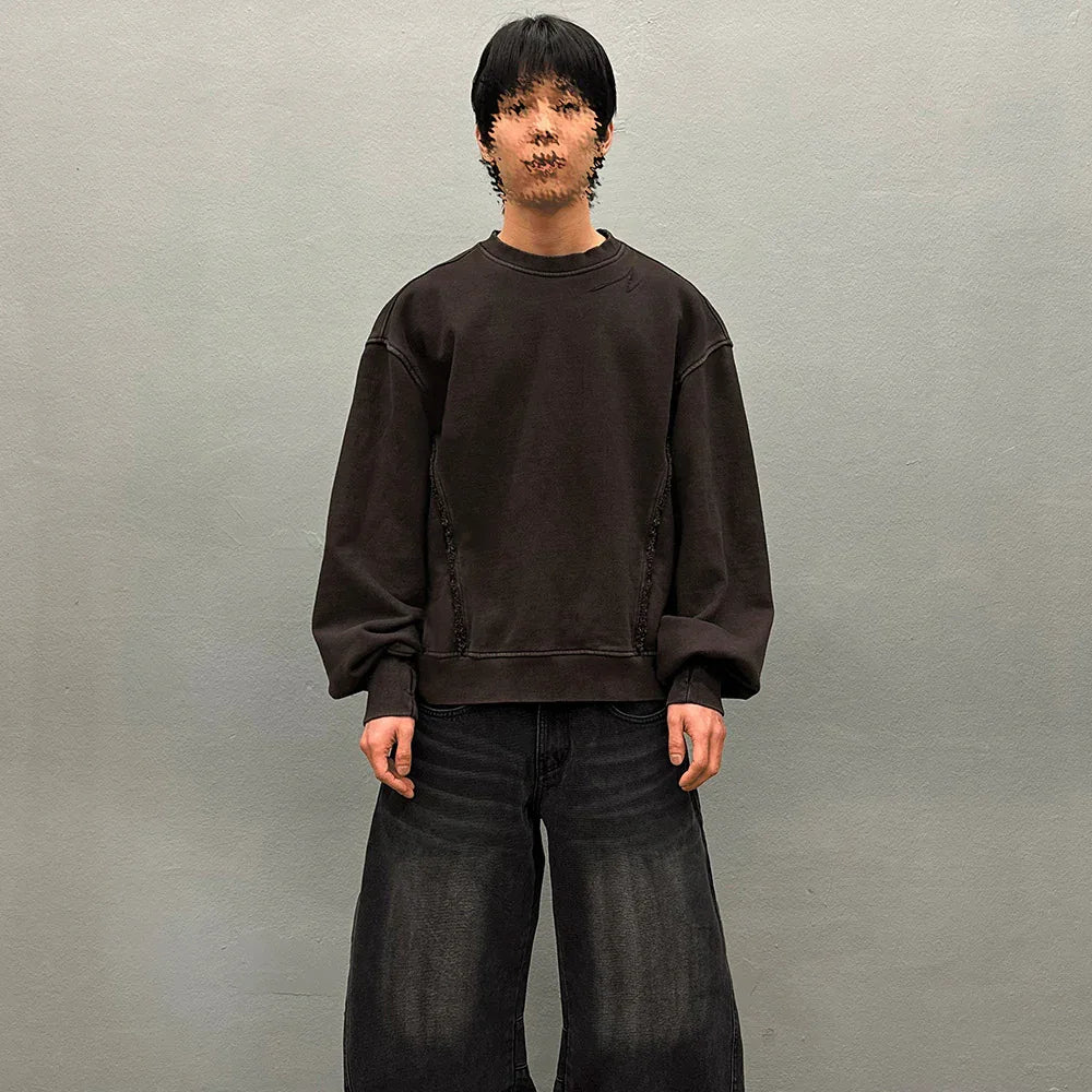 Overfit Raw Cutted Line Sweatshirt - BLR BLUER - VENTURER