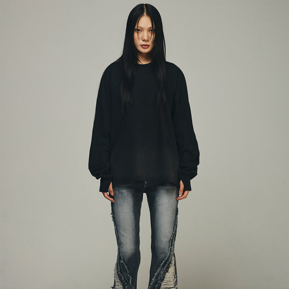 Destroyed Back Gradation Washing LS T-Shirt
