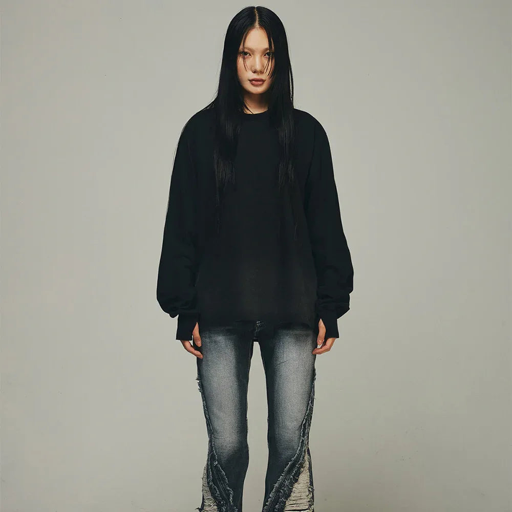 Destroyed Back Gradation Washing LS T-Shirt - BLR BLUER - VENTURER