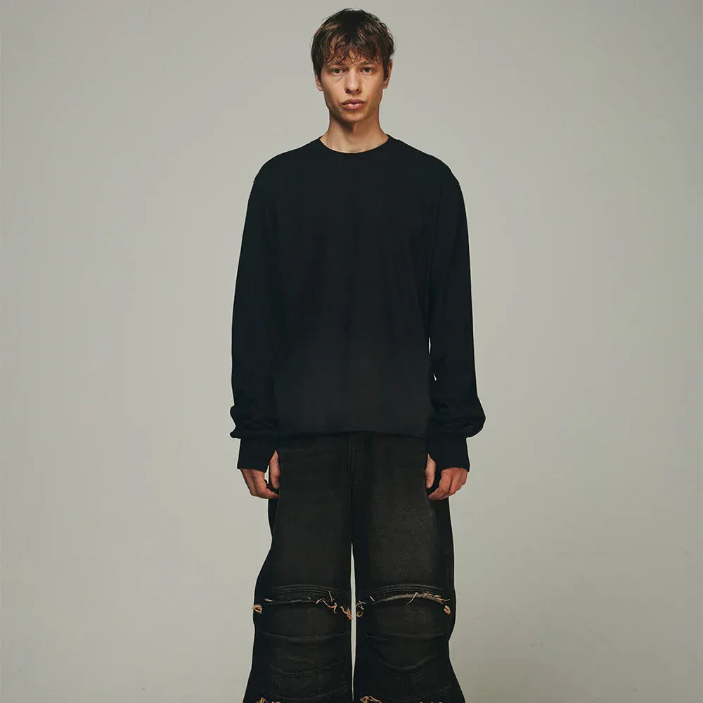 Destroyed Back Gradation Washing LS T-Shirt - BLR BLUER - VENTURER