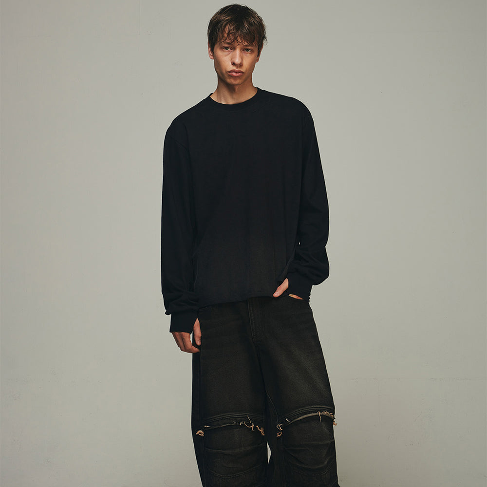Destroyed Back Gradation Washing LS T-Shirt