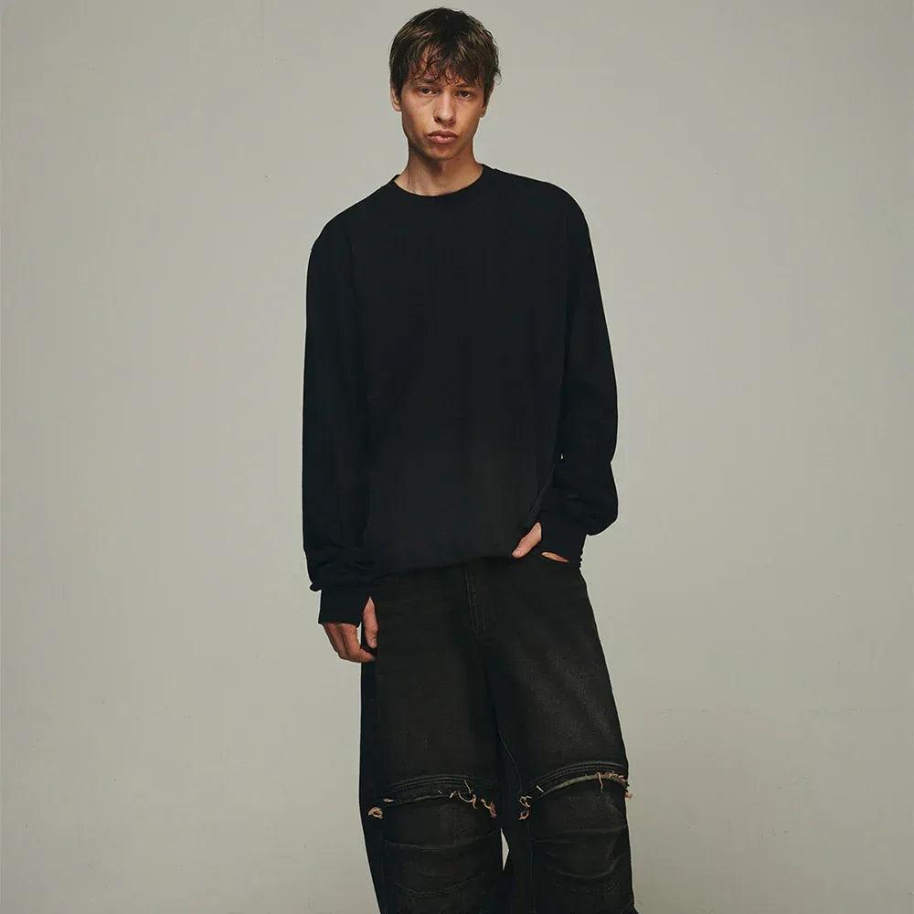 Destroyed Back Gradation Washing LS T-Shirt - BLR BLUER - VENTURER