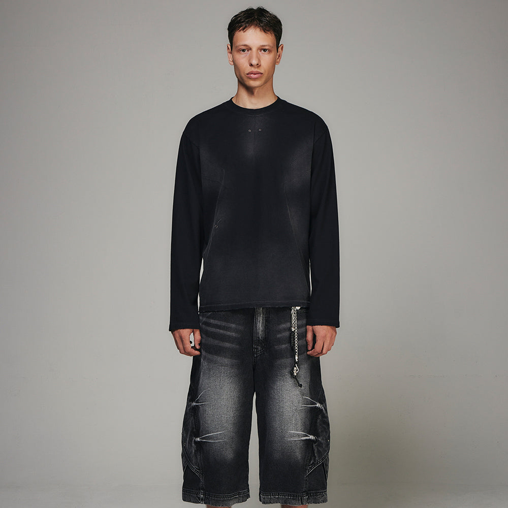 Rain Destroyed Gradation Bleached LS T-Shirt