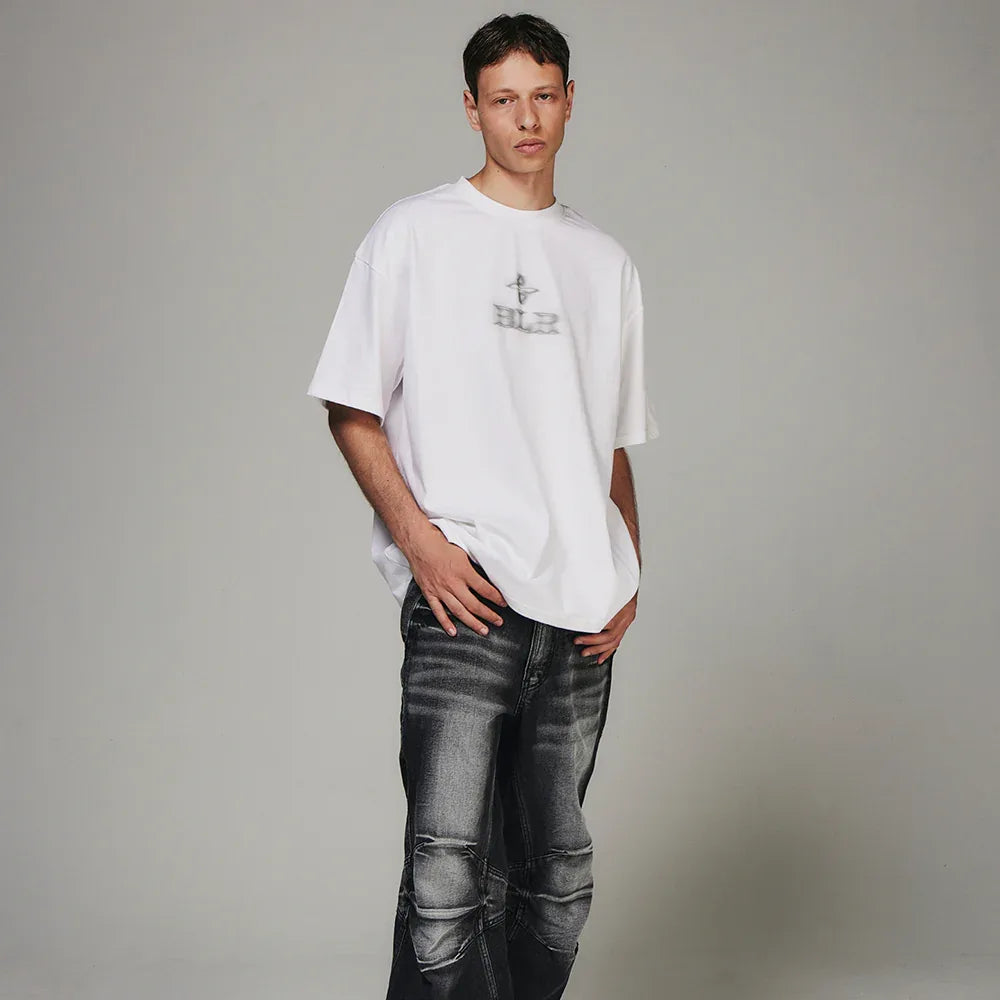 Blurred Logo Printed T-Shirt - BLR BLUER - VENTURER