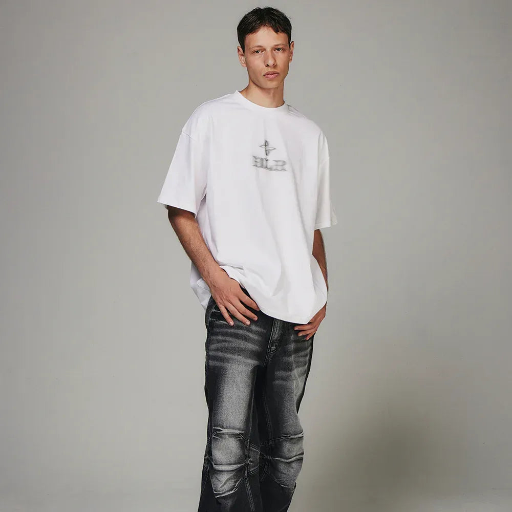 Blurred Logo Printed T-Shirt - BLR BLUER - VENTURER