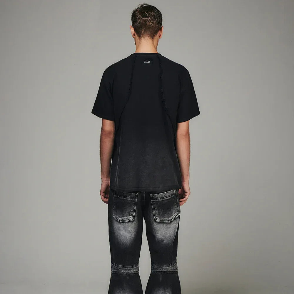 Destroyed Gradation Bleached T-Shirt - BLR BLUER - VENTURER