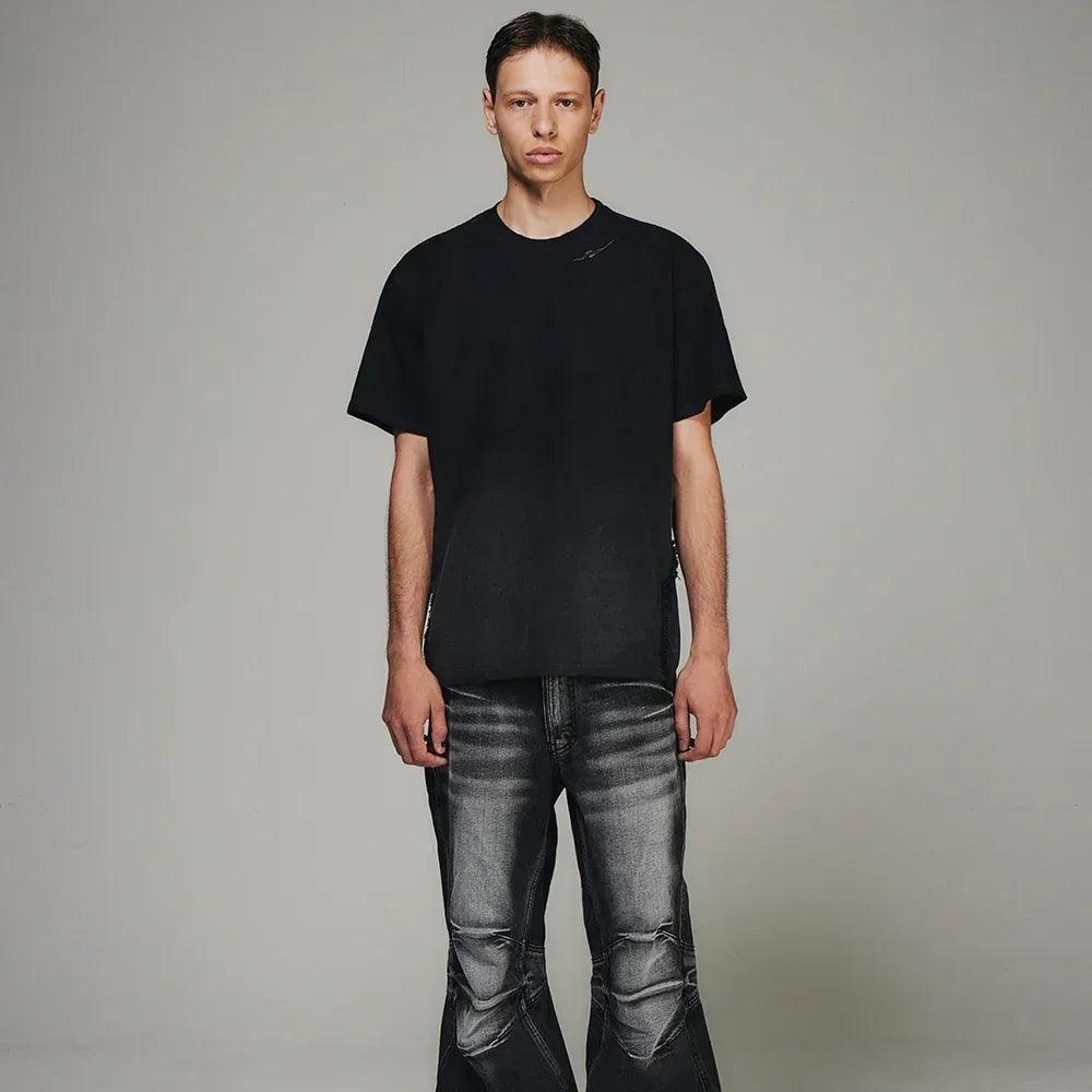 Destroyed Gradation Bleached T-Shirt - BLR BLUER - VENTURER