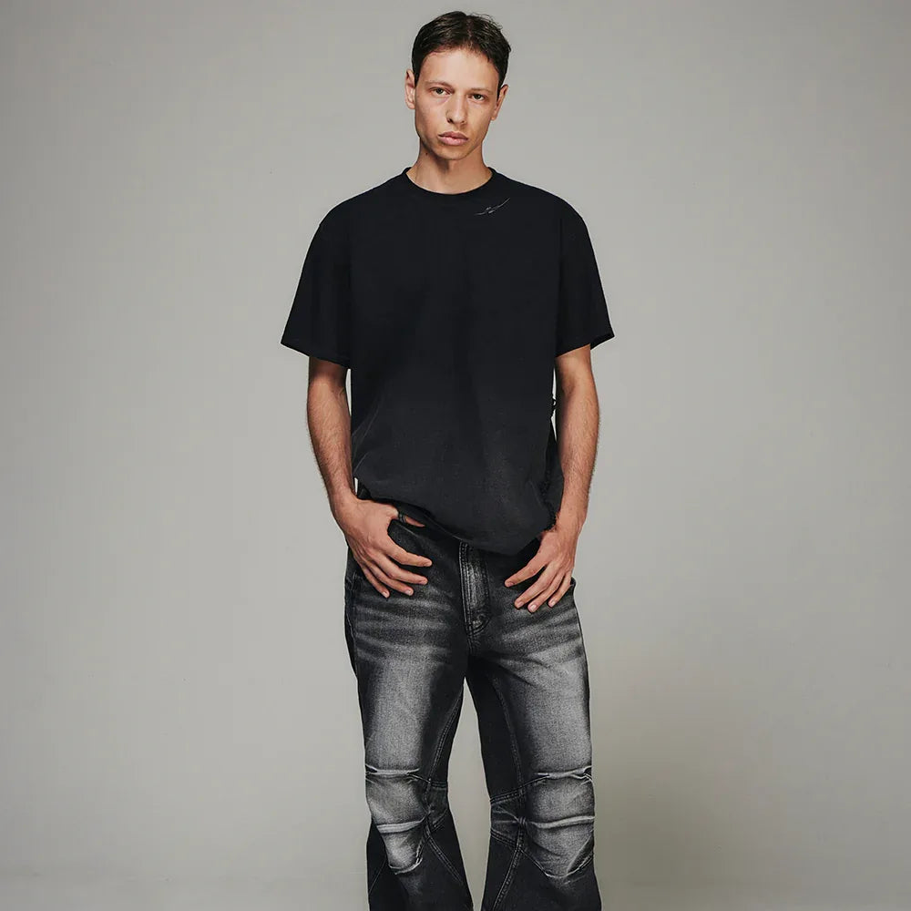 Destroyed Gradation Bleached T-Shirt - BLR BLUER - VENTURER