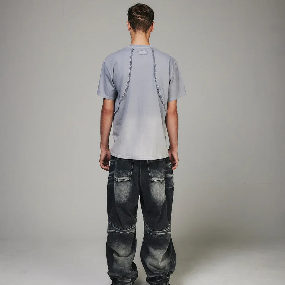 Destroyed Gradation Bleached T-Shirt - BLR BLUER - VENTURER
