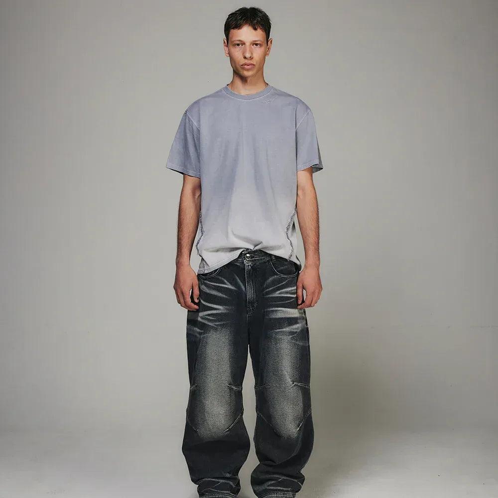 Destroyed Gradation Bleached T-Shirt - BLR BLUER - VENTURER