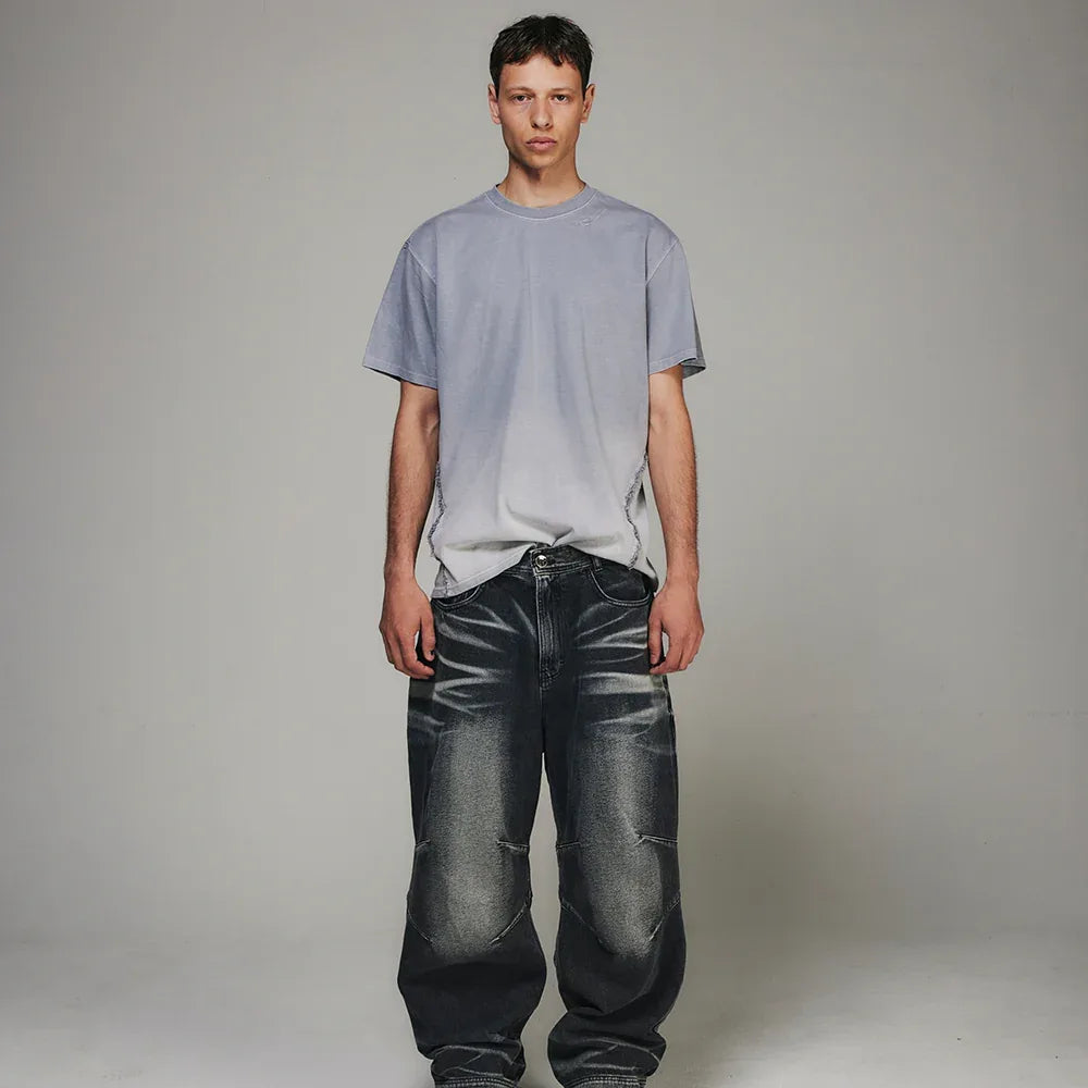 Destroyed Gradation Bleached T-Shirt - BLR BLUER - VENTURER