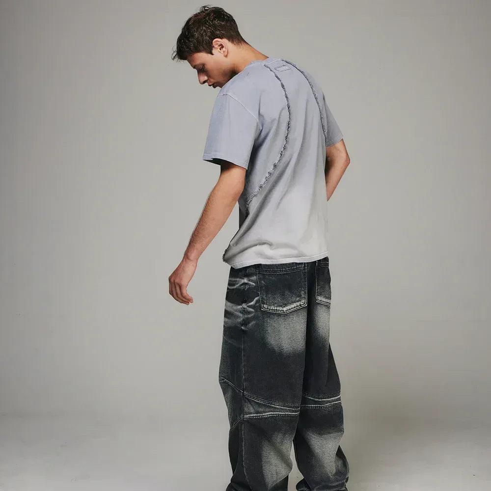 Destroyed Gradation Bleached T-Shirt - BLR BLUER - VENTURER