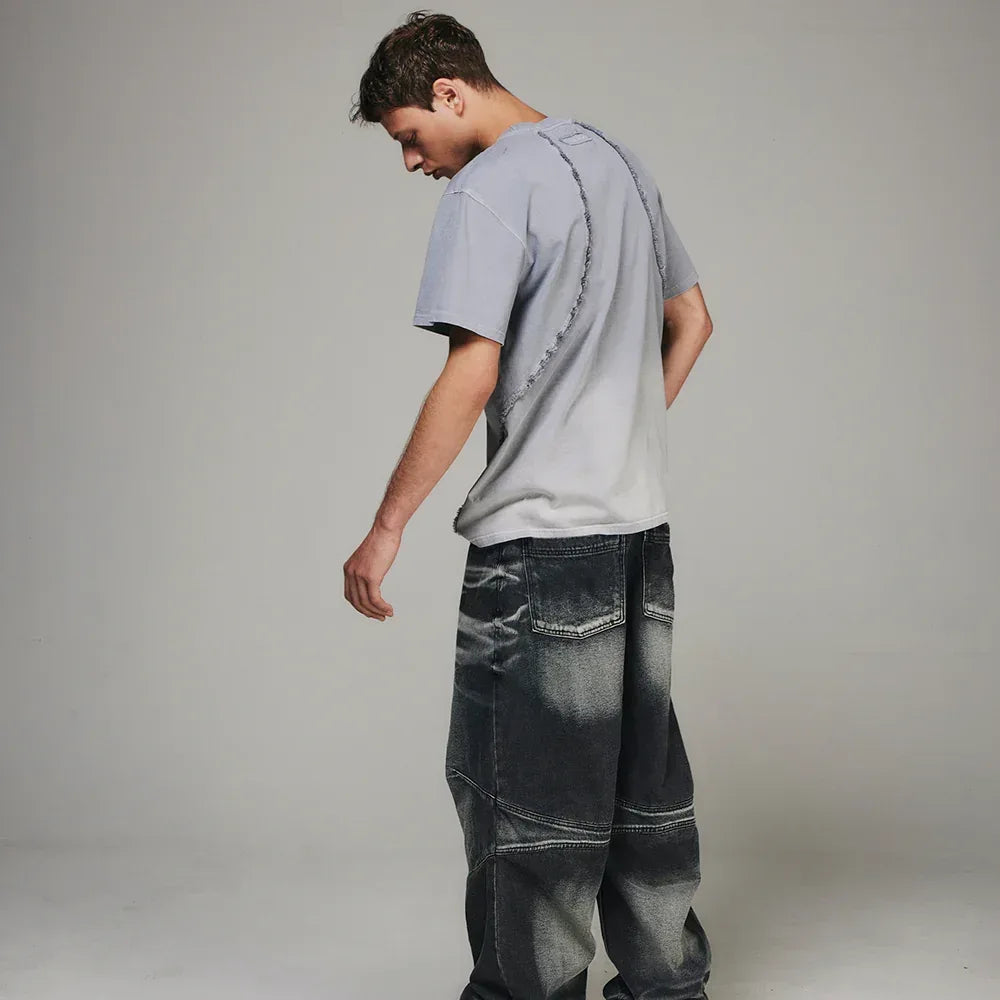 Destroyed Gradation Bleached T-Shirt - BLR BLUER - VENTURER