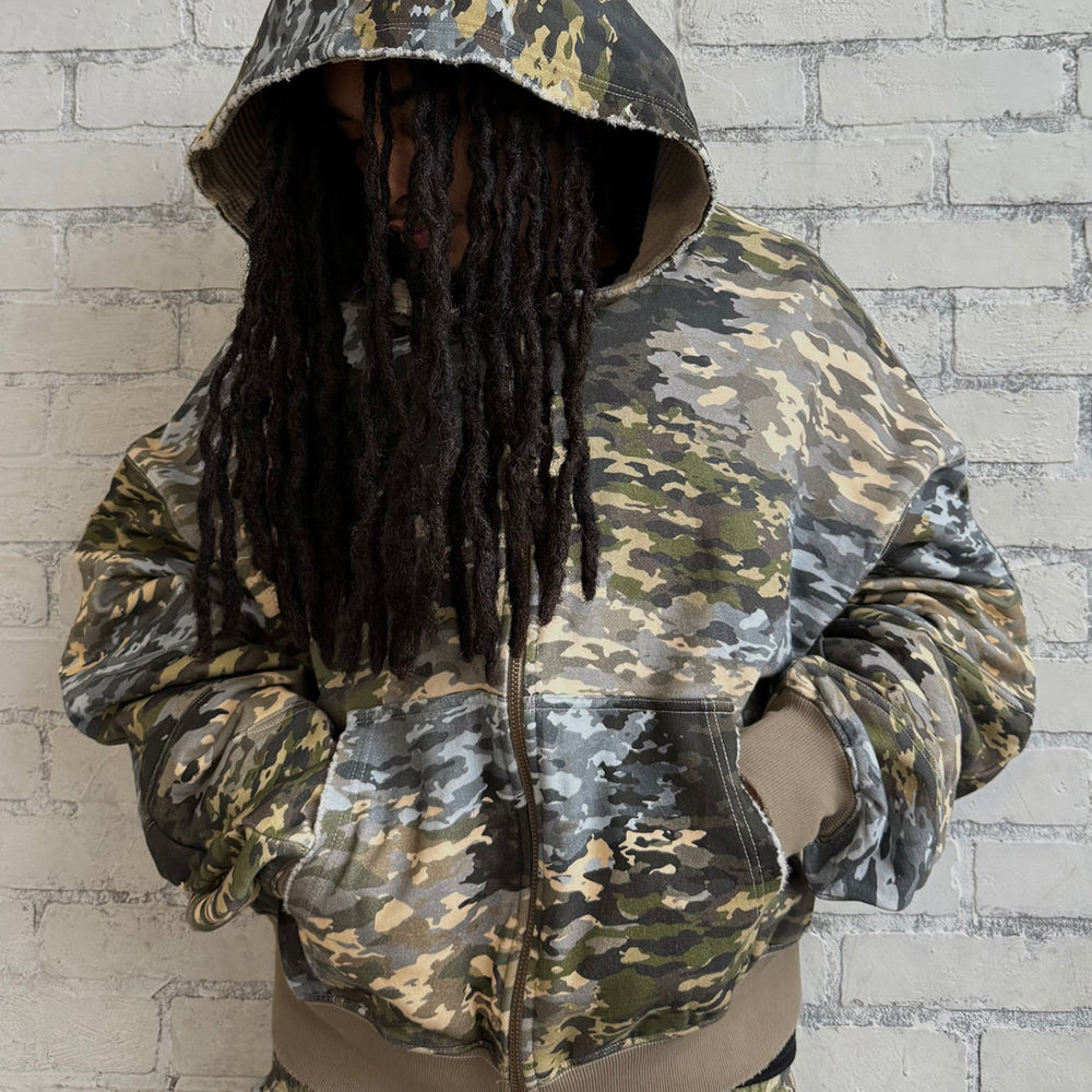 Mixed Camo Zip-Up Hoodie