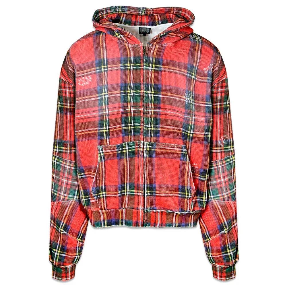 XWORE NYC Product Page - Tartan Plaid Zip Up Hoodie - Red-Plaid