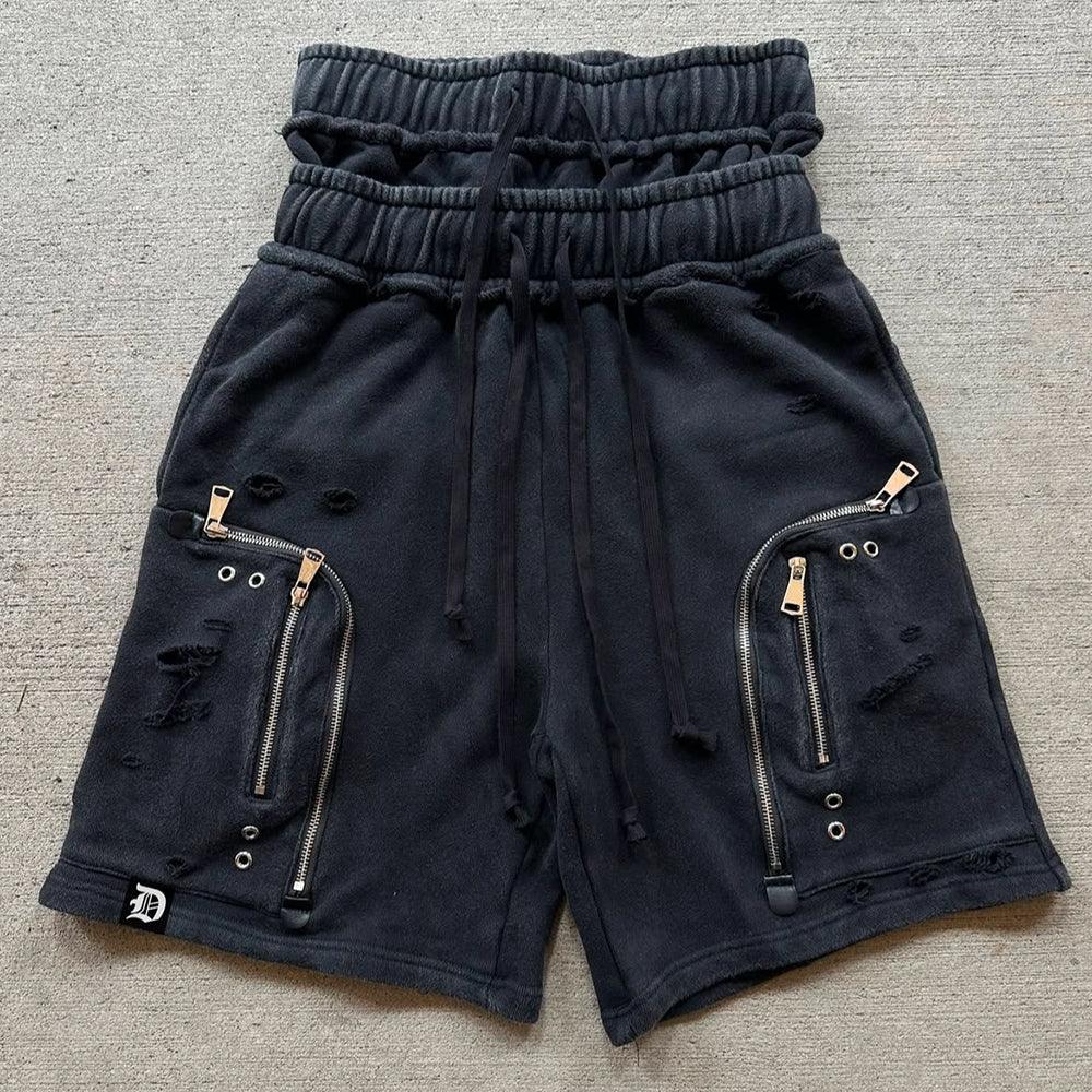 Distressed Zip Plus Shorts - DEMIK EXCLUSIVES - VENTURER