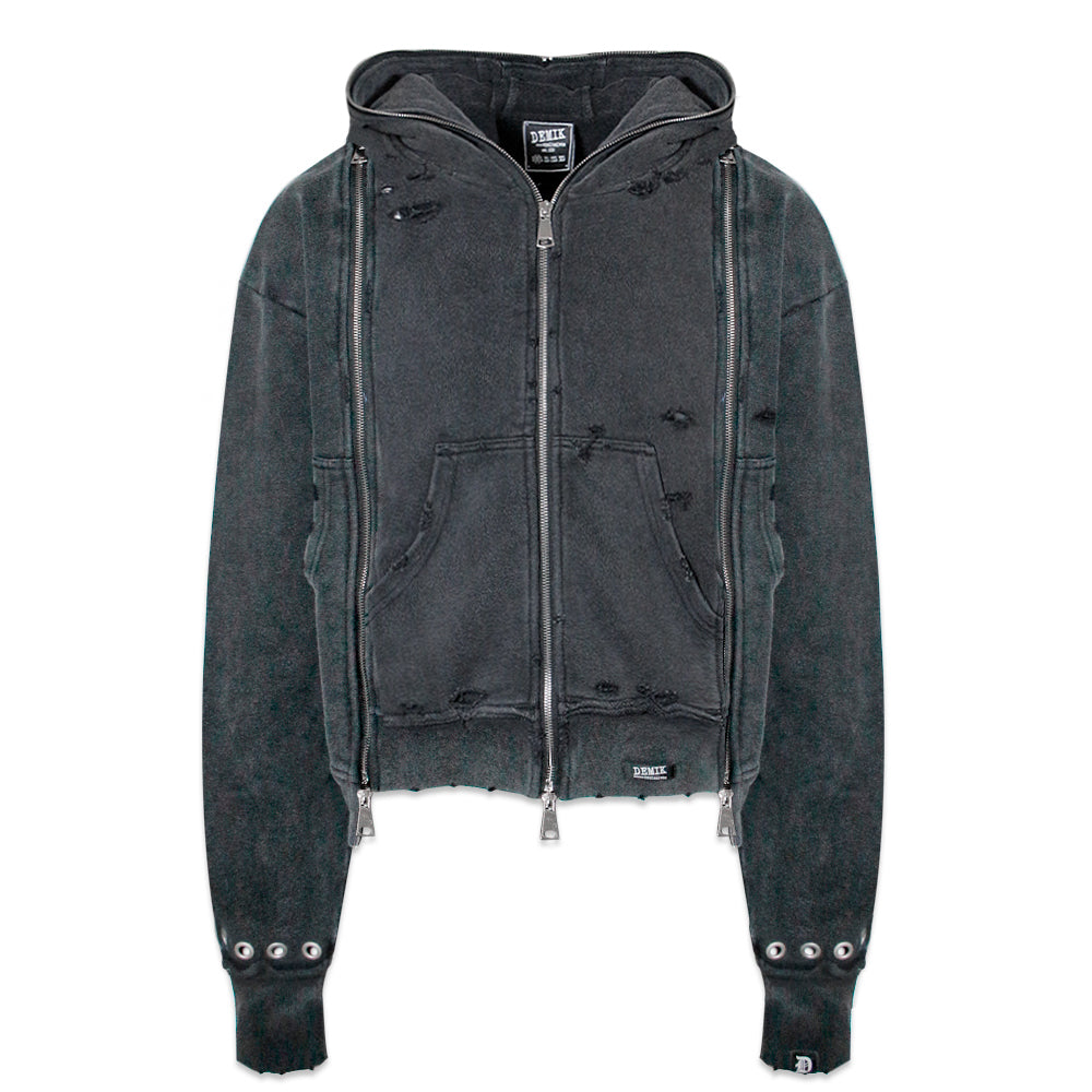 Distressed Triple Zip Hoodie