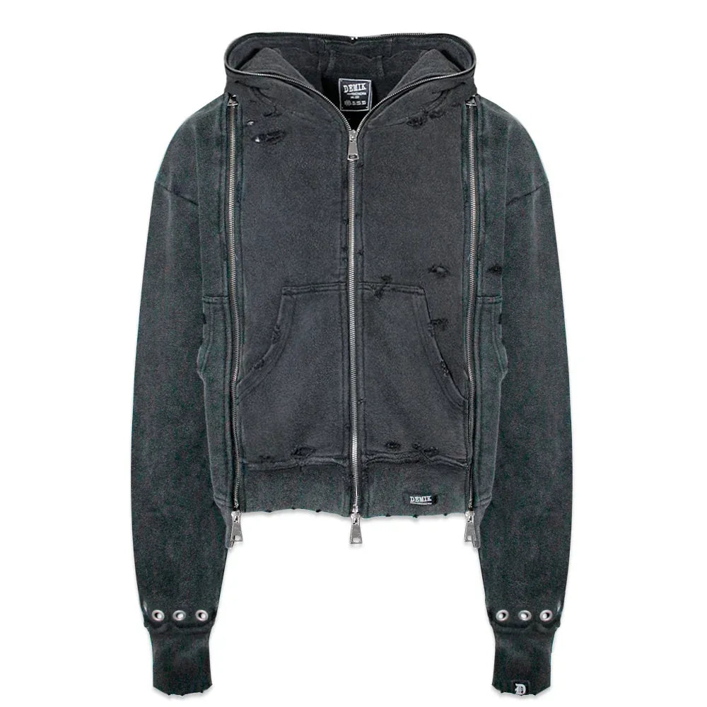Distressed Triple Zip Hoodie - DEMIK EXCLUSIVES - VENTURER