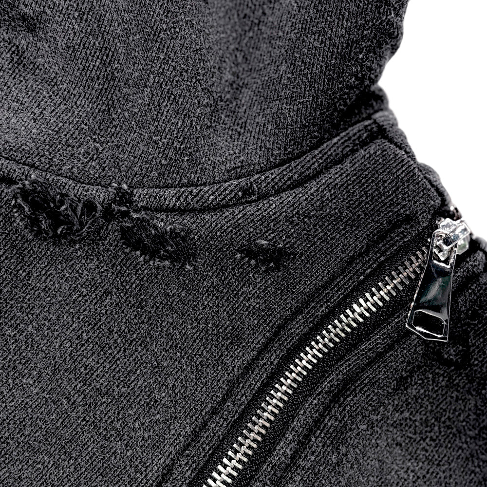 Distressed Triple Zip Hoodie