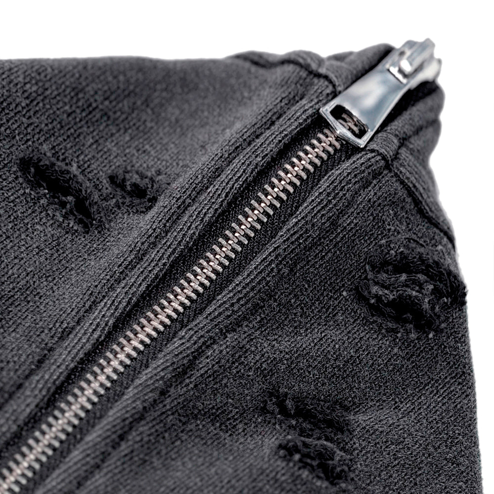 Distressed Triple Zip Hoodie
