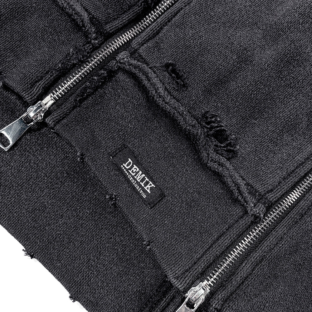 Distressed Triple Zip Hoodie