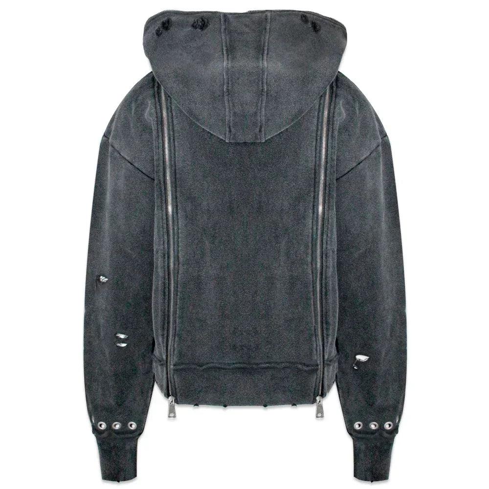 Distressed Triple Zip Hoodie - DEMIK EXCLUSIVES - VENTURER