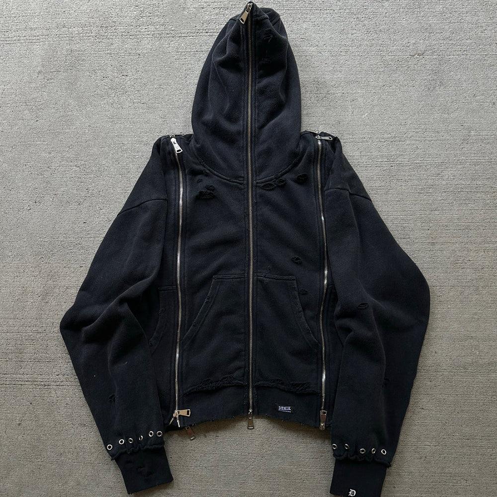 Distressed Triple Zip Hoodie - DEMIK EXCLUSIVES - VENTURER