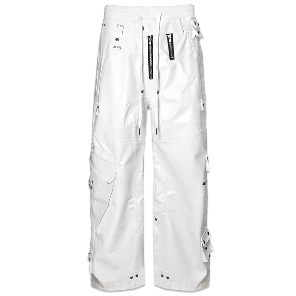 White Ghidorah Chaos Leather Cargo Pants