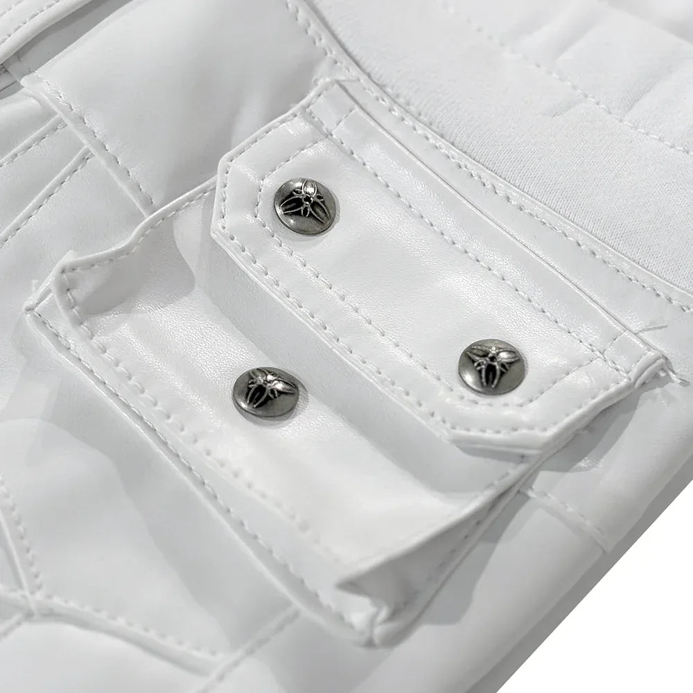 White Ghidorah Chaos Leather Cargo Pants - COZY WORLDWIDE - VENTURER