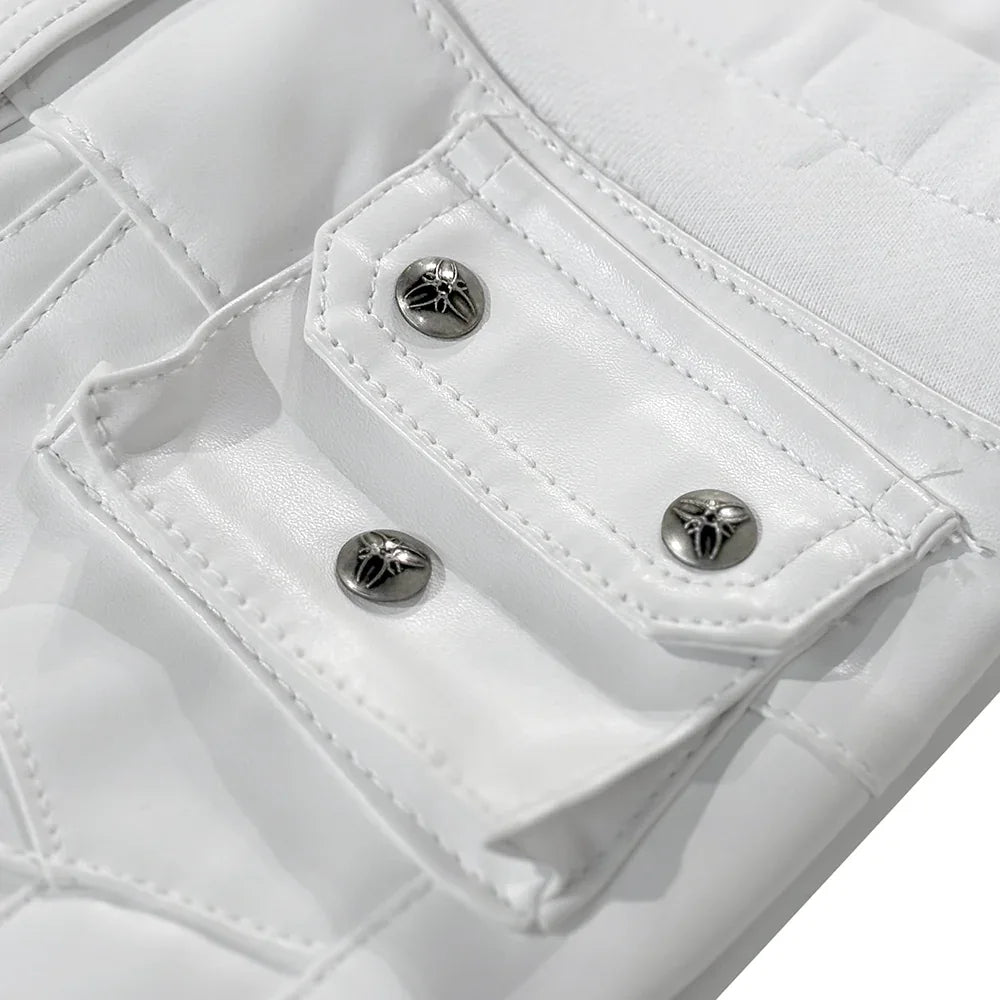 White Ghidorah Chaos Leather Cargo Pants - COZY WORLDWIDE - VENTURER