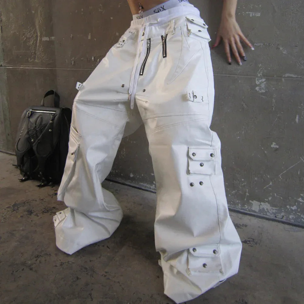White Ghidorah Chaos Leather Cargo Pants - COZY WORLDWIDE - VENTURER