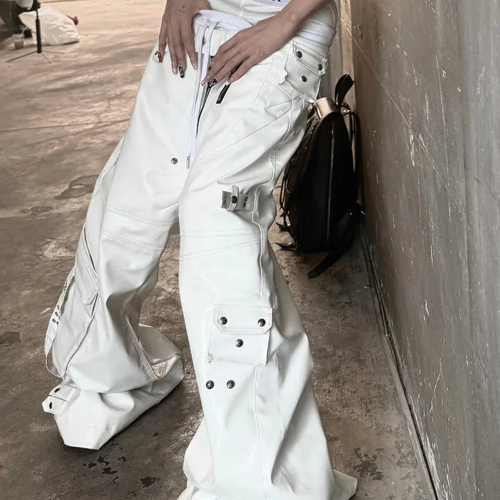 White Ghidorah Chaos Leather Cargo Pants - COZY WORLDWIDE - VENTURER