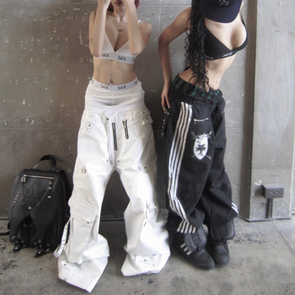 White Ghidorah Chaos Leather Cargo Pants