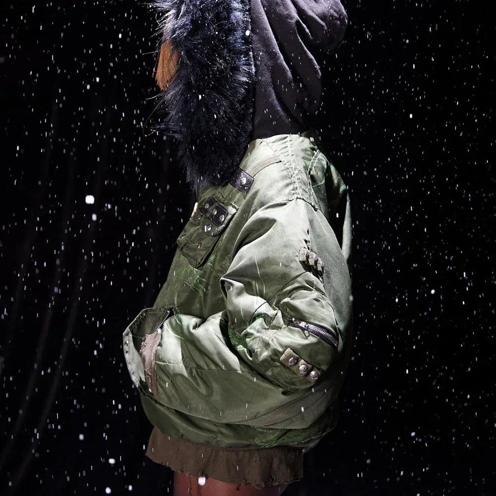 Cozy Chaos Olive Reversible Bomber Jacket - COZY WORLDWIDE - VENTURER