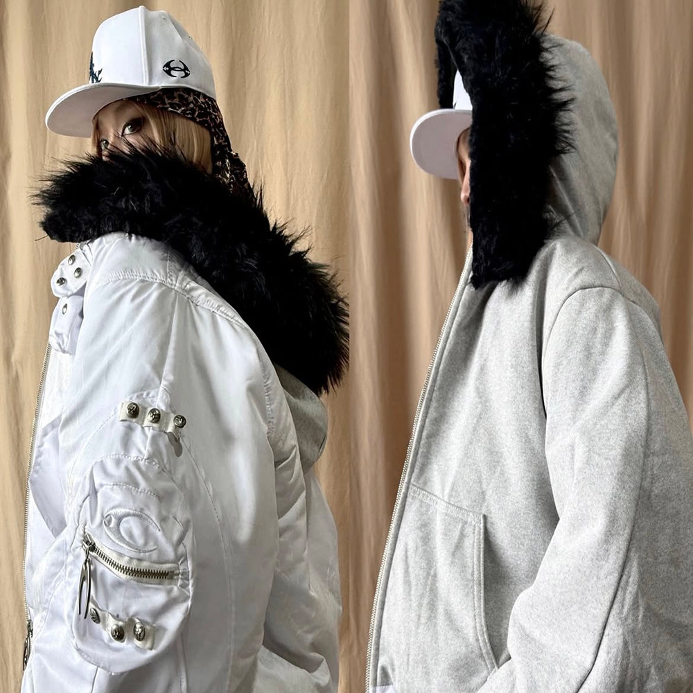 Cozy Chaos White Reversible Bomber Jacket