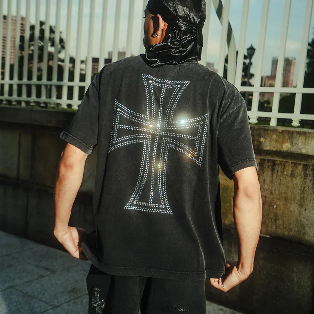 Outline Cross Rhinestone Tee - UNKNOWN LONDON - VENTURER
