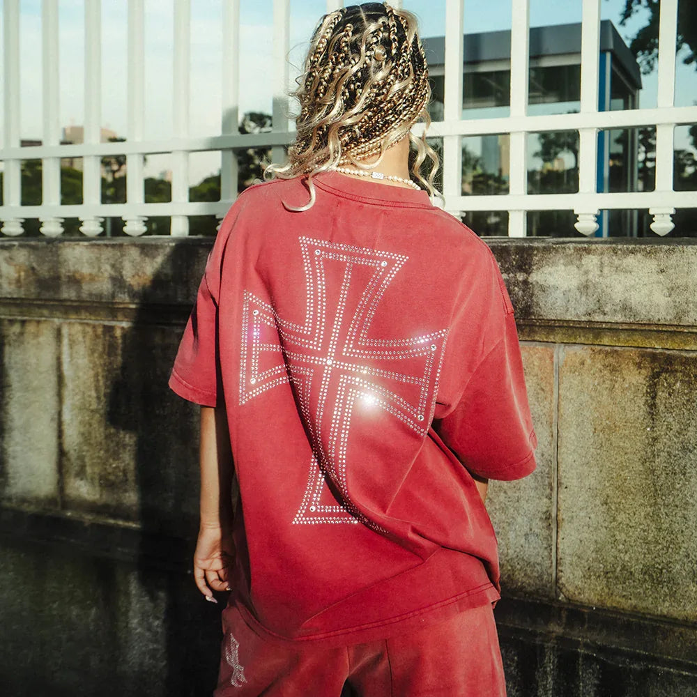 Outline Cross Rhinestone Tee - UNKNOWN LONDON - VENTURER