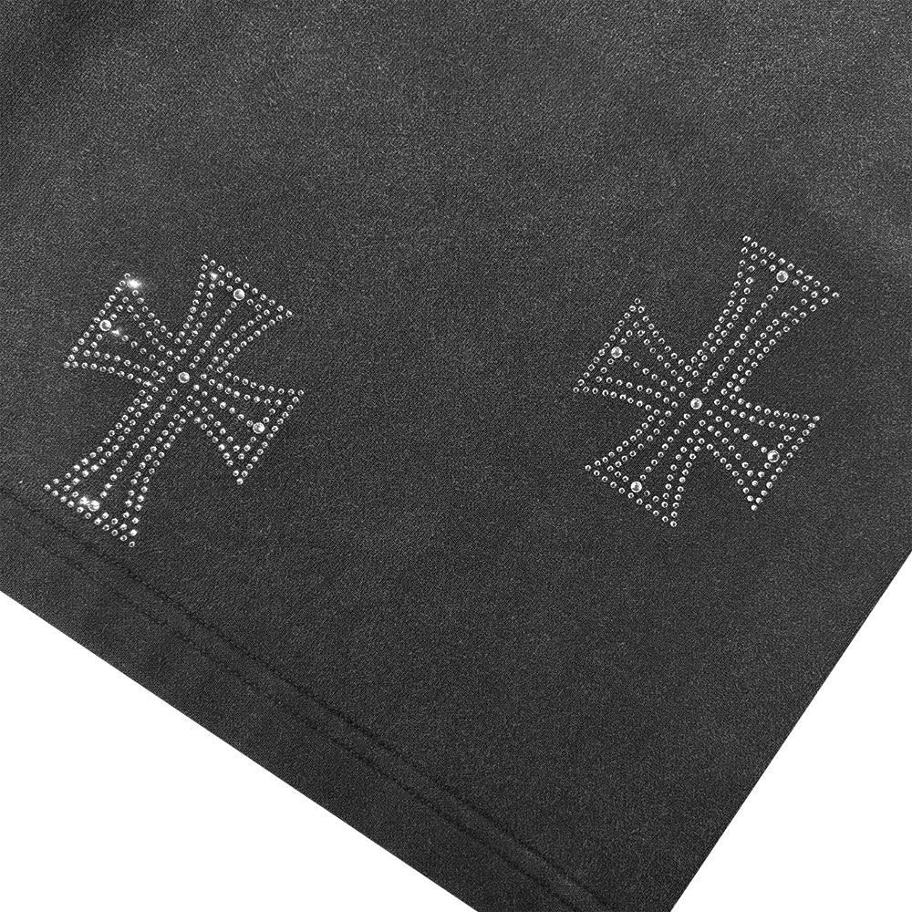 Outline Cross Rhinestone Baggy Sweat Shorts