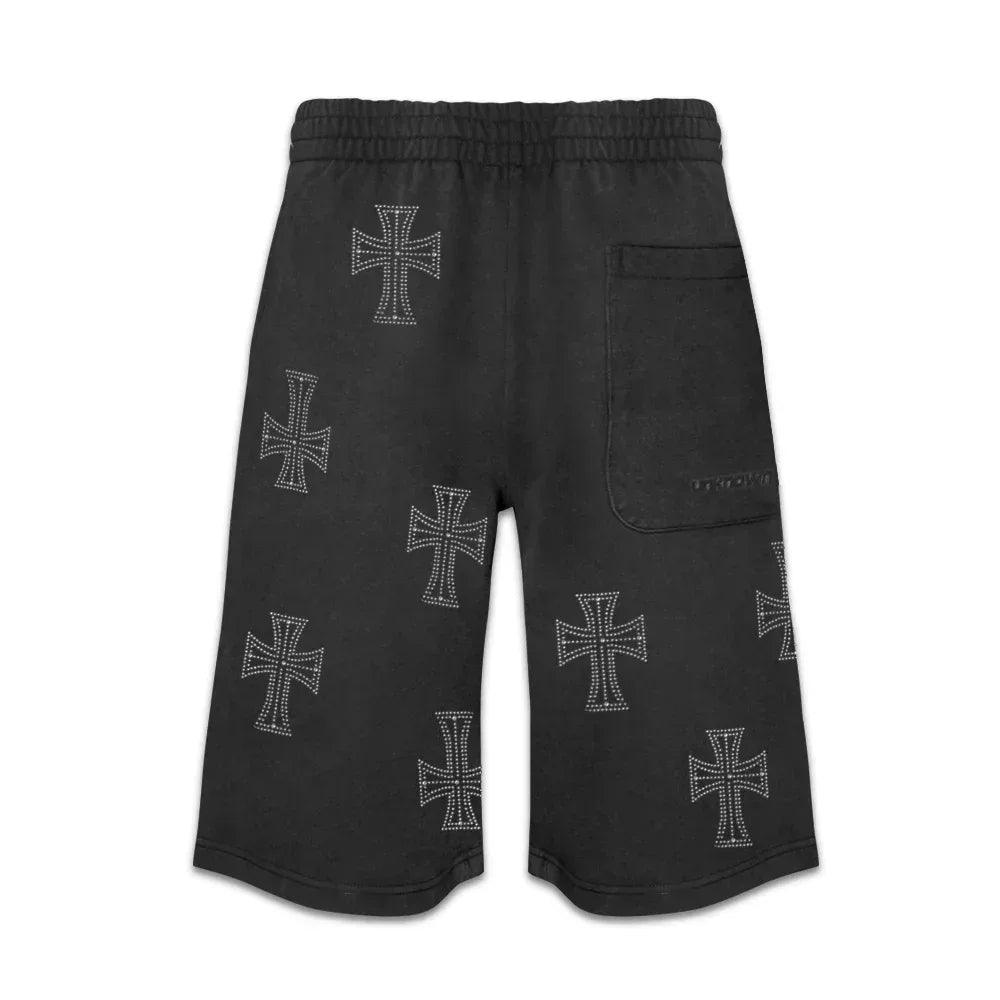 Outline Cross Rhinestone Baggy Sweat Shorts - UNKNOWN LONDON - VENTURER