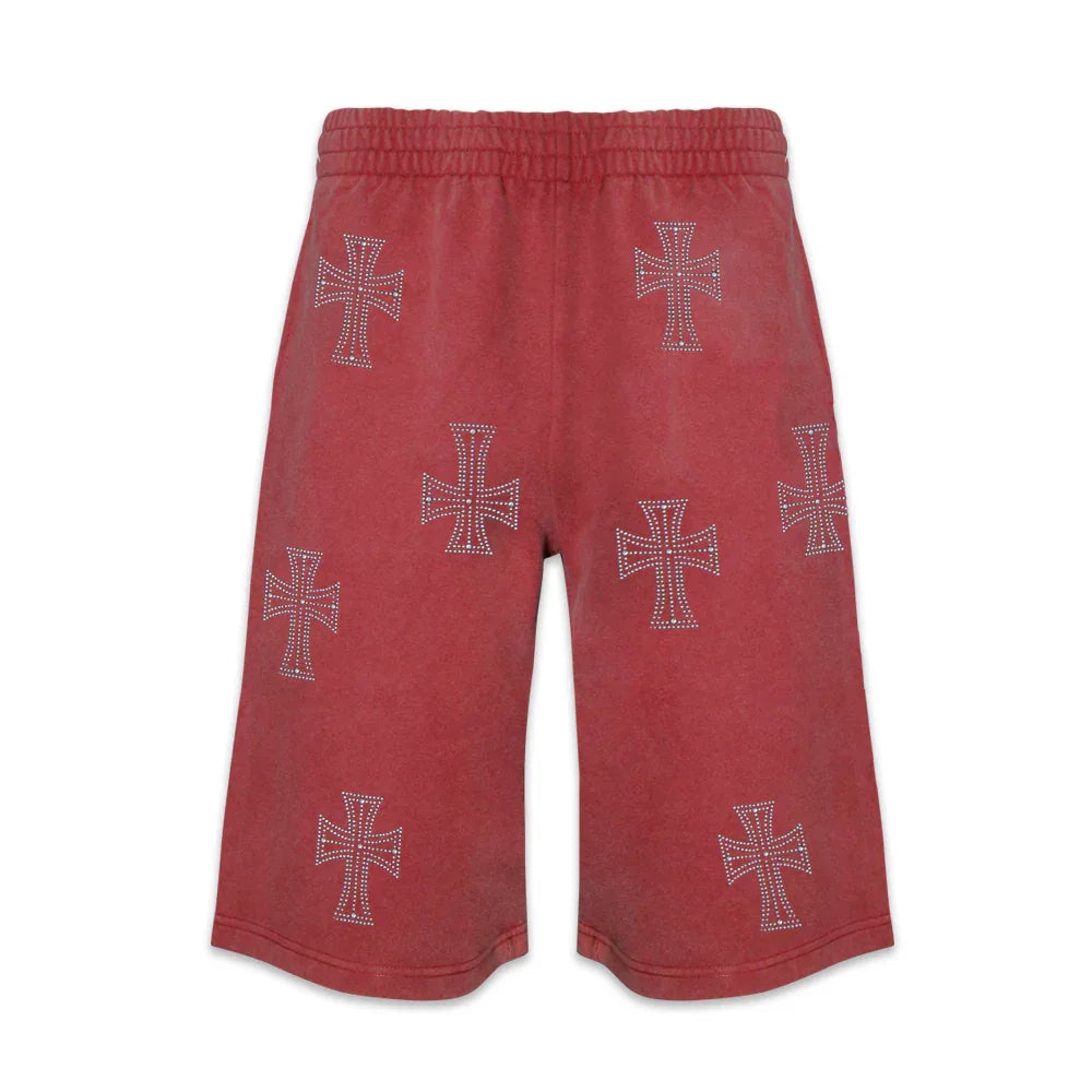 Outline Cross Rhinestone Baggy Sweat Shorts - UNKNOWN LONDON - VENTURER
