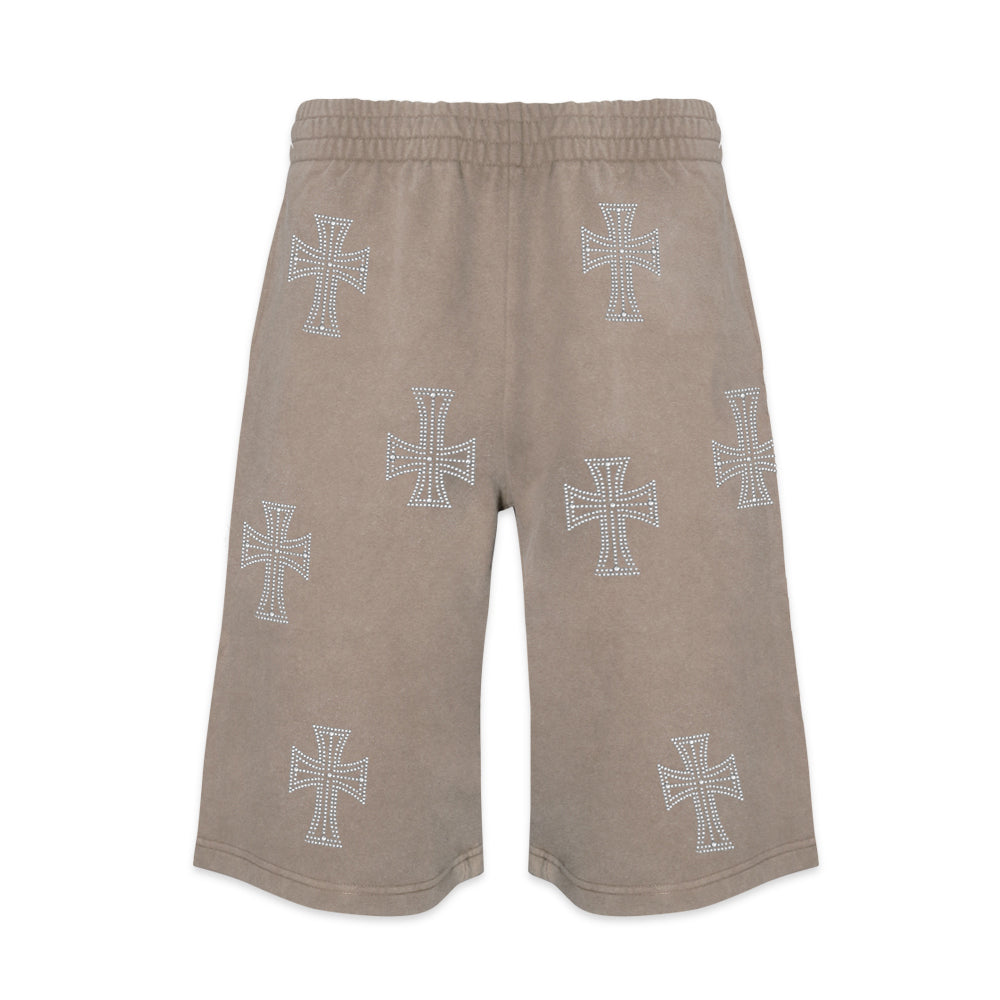 Outline Cross Rhinestone Baggy Sweat Shorts